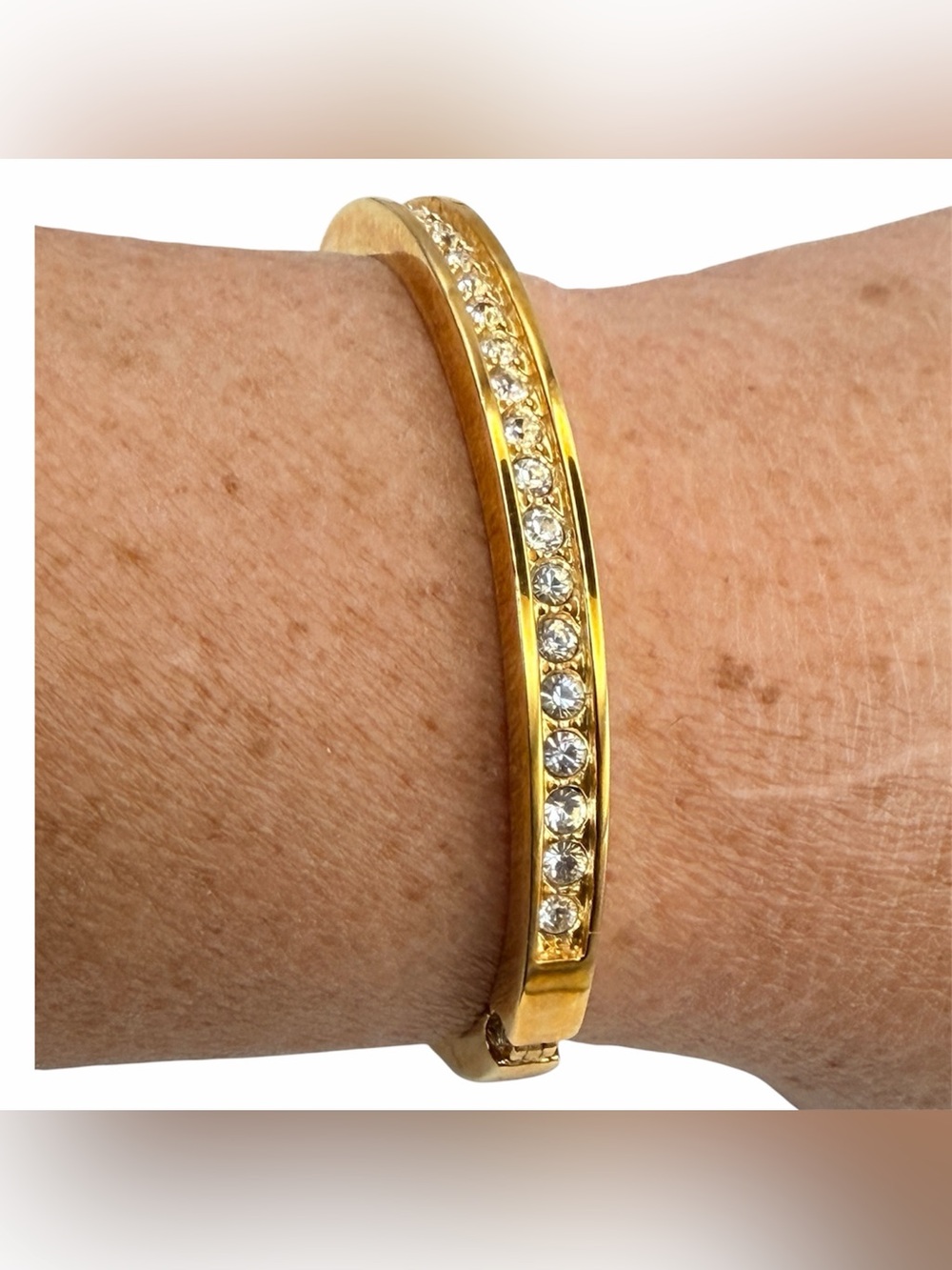 VTG Roman 90s Gold-Tone Crystal Channel-Set Bangle Bracelet Mobwife 80s-PTA-Mom